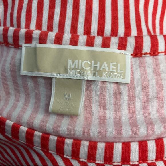 MICHAEL Michael Kors Short Sleeve Ruffle Tier Peplum Candy Stripe Top M Classic - Picture 8 of 8